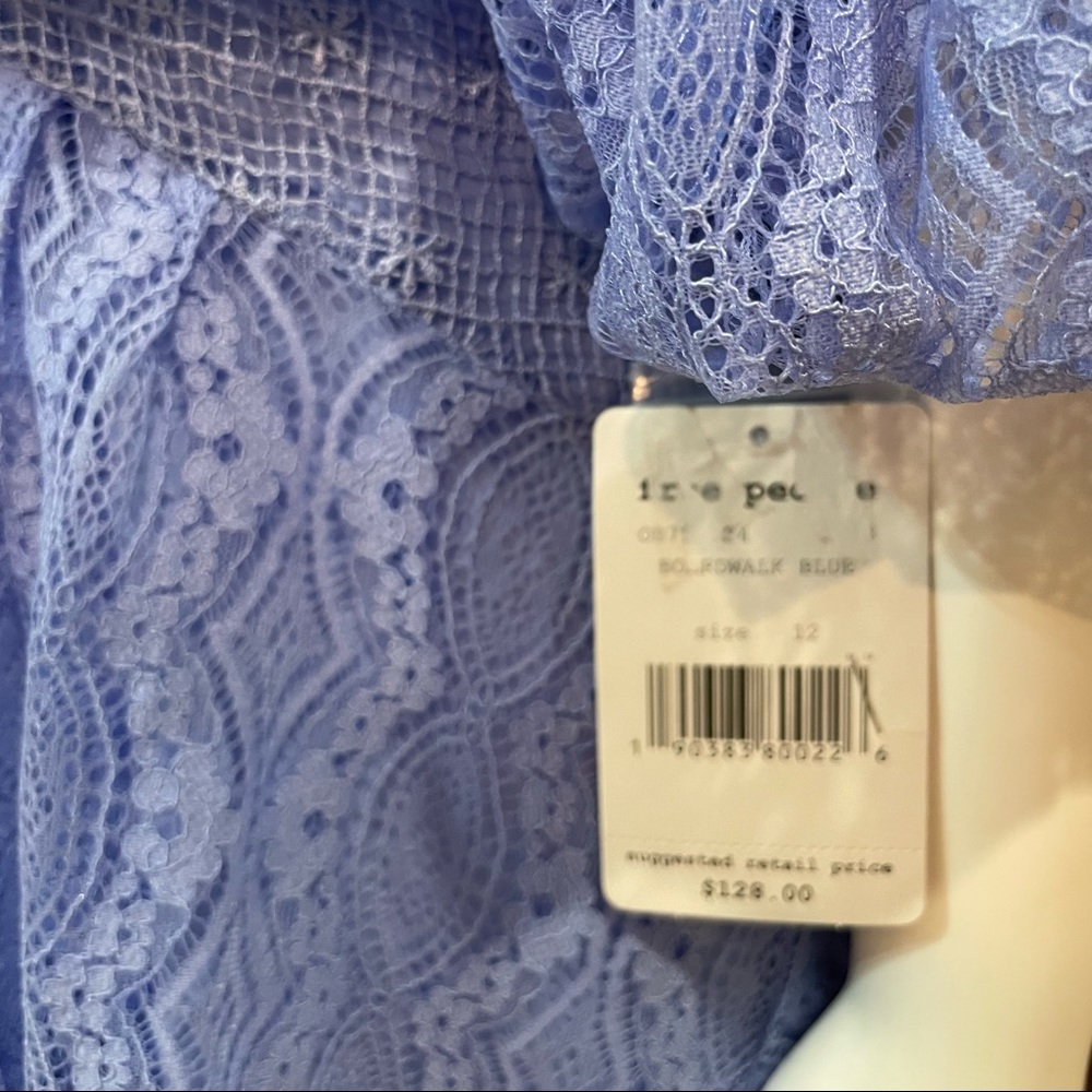 Free People Womens Lace Overlay Mock Neck Broadway Blue Mini Dress - Picture 10 of 12